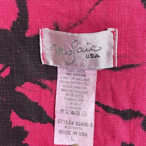 Mosaic USA Linen‎ Lagenlook Top Asymmetrical Hem Red Black Floral Tunic Size L - Picture 3 of 4